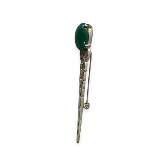 Vintage 80s Scottish Kilt Pin by DB Scotland, Silver tone metal with green stone - Picture 3 of 8
